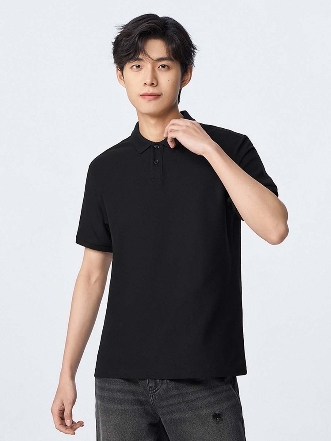 

SEMIR Men Polo Collar Slim Fit T-shirt, Black