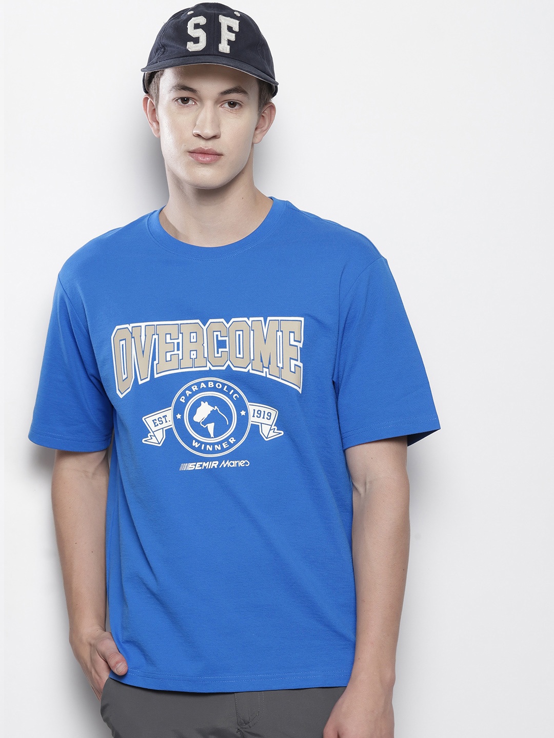

SEMIR Men Typography Printed Drop-Shoulder Sleeves T-shirt, Blue