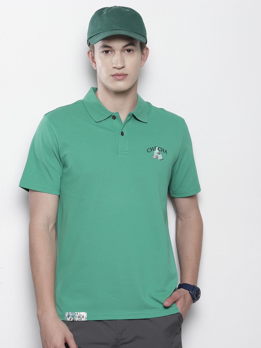 

SEMIR Men Green Polo Collar Slim Fit T-shirt
