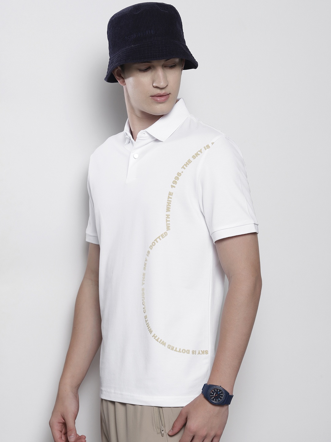 

SEMIR Typography Print Detail Polo Collar Slim Fit T-shirt, White