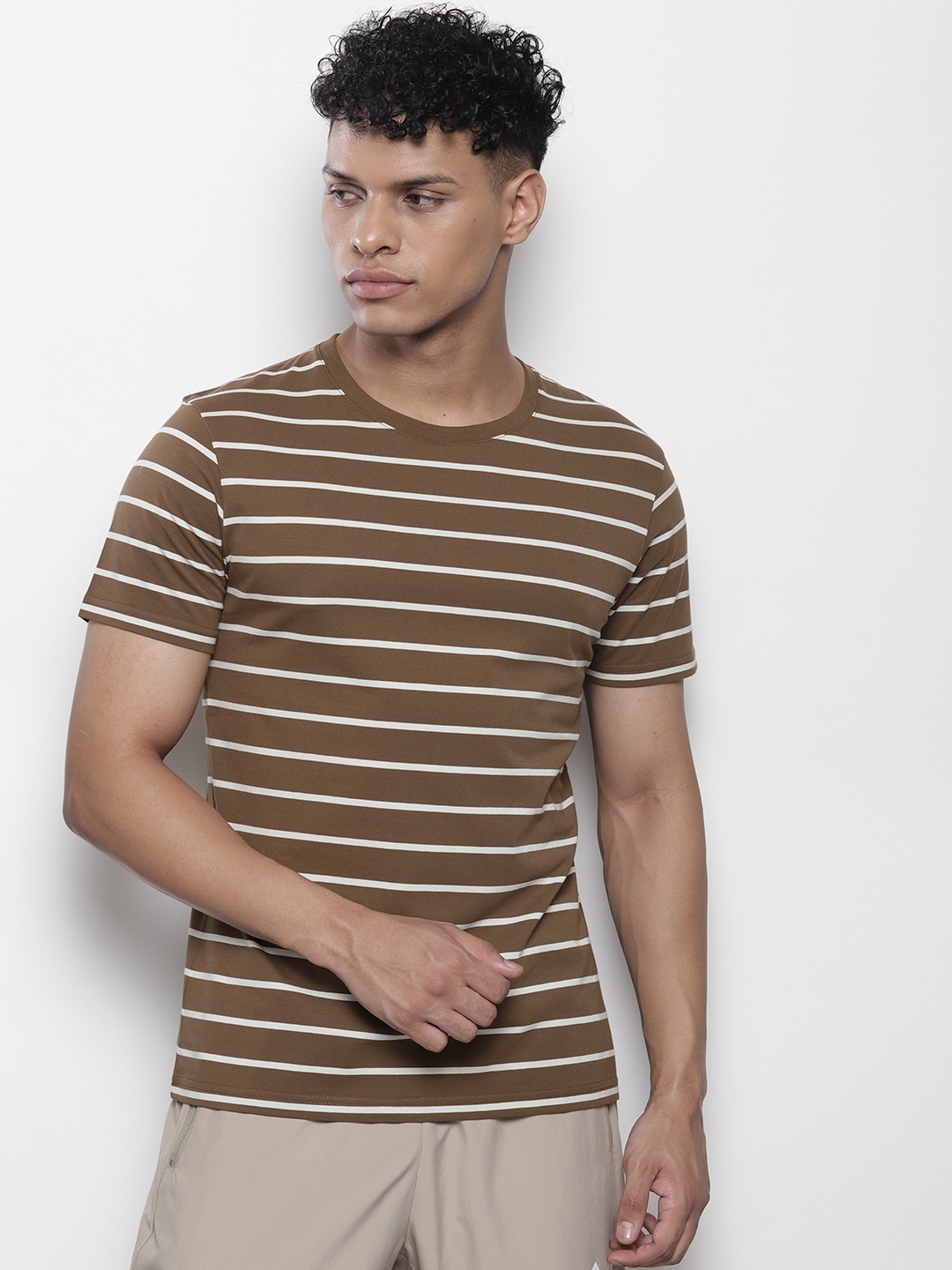 

SEMIR Men Striped Polo Collar Slim Fit T-shirt, Brown