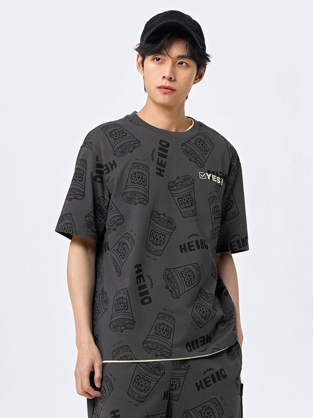 

SEMIR Typography Printed Drop-Shoulder Sleeves Pure Cotton T-shirt, Charcoal