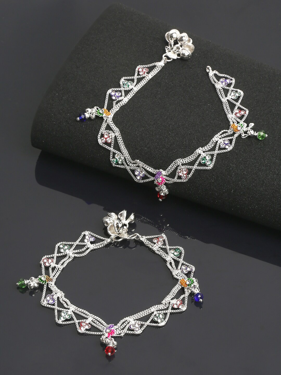 

Sangria Set of 2 Silver-Plated Stone-Studded Anklets