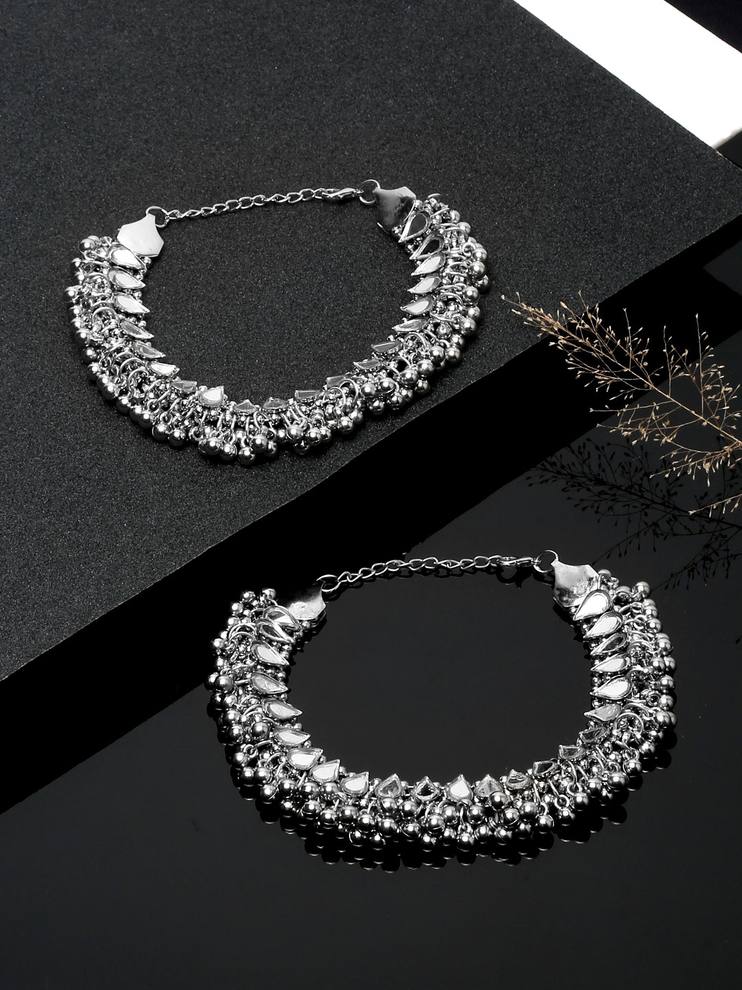 

Sangria Set Of 2 Silver-Plated Beaded Anklets