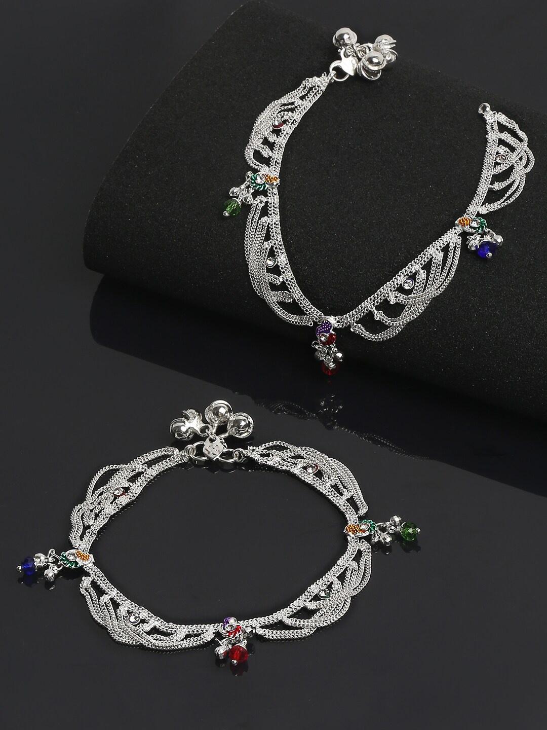 

Sangria Set Of 2 Silver-Plated Beaded Anklets