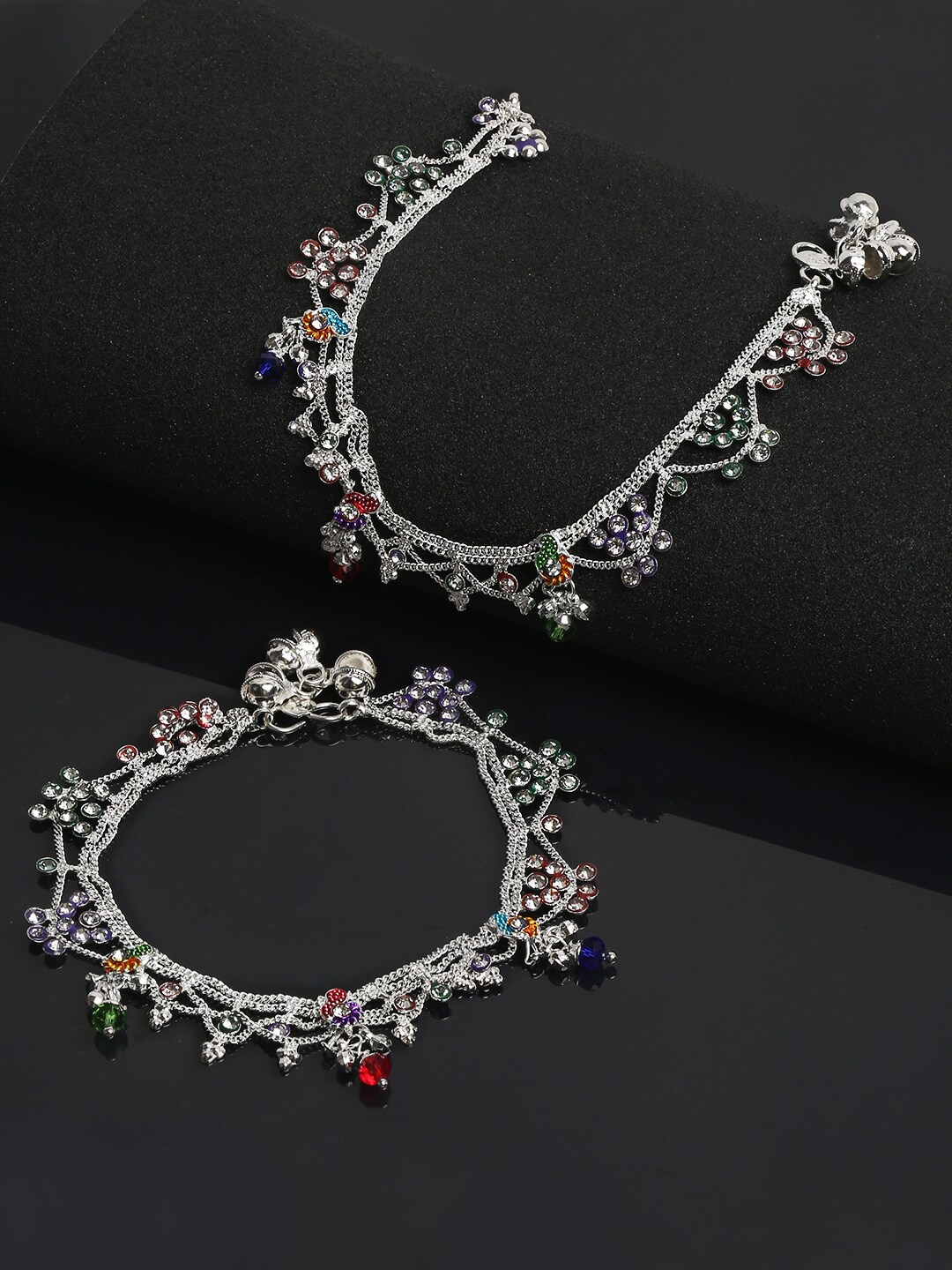 

Sangria Set Of 2 Silver-Plated Beaded Anklets