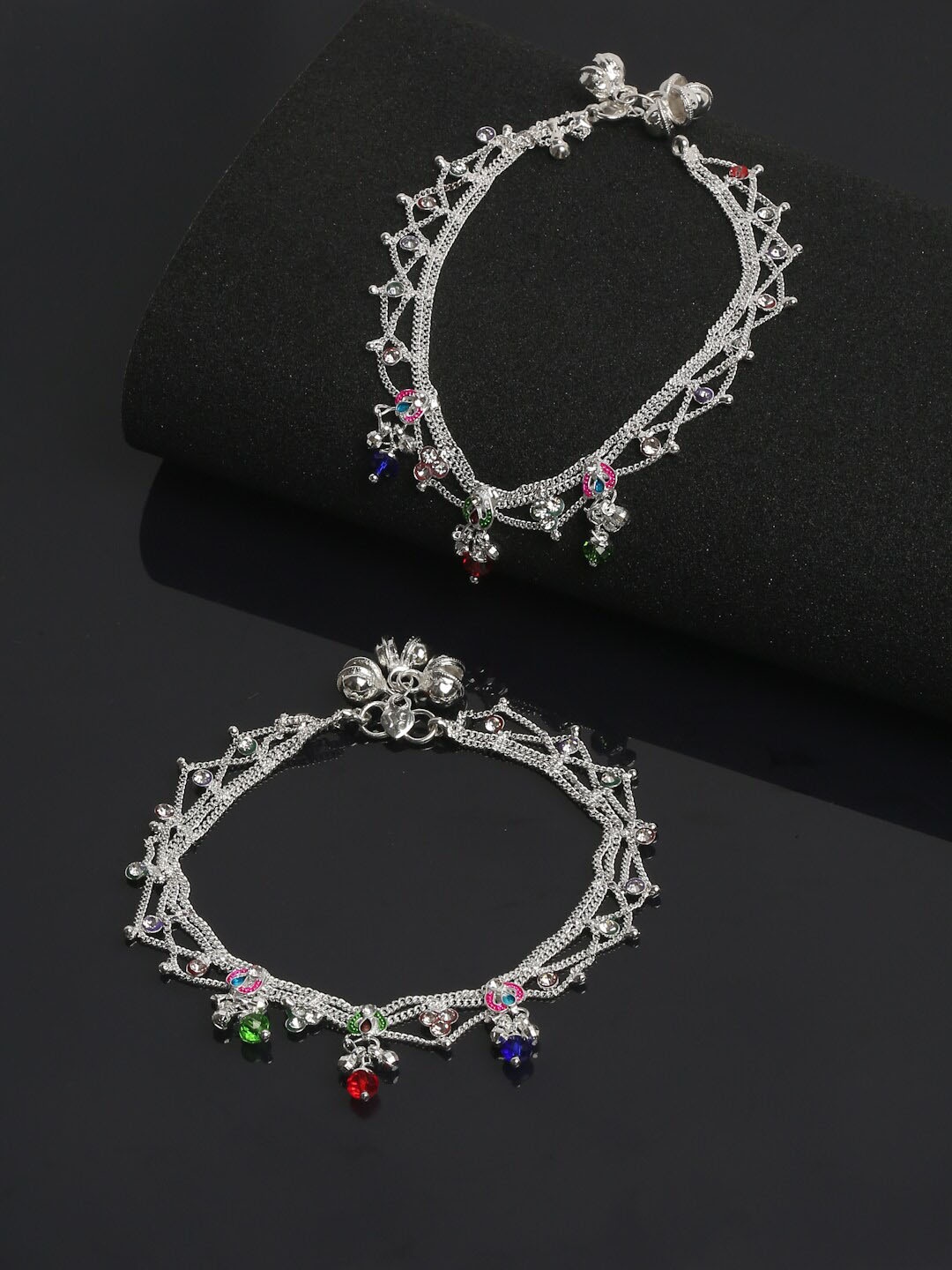 

Sangria Set of 2 Silver-Plated Stone-Studded Anklets