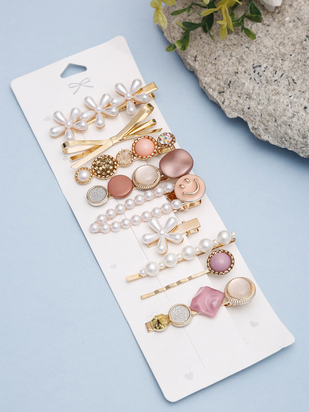 

DressBerry Set of 9 Embellished Alligator Hair Clips, Gold
