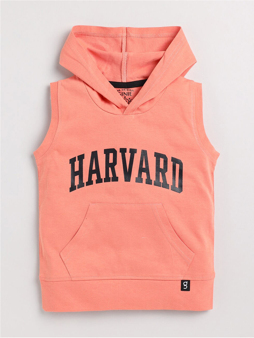 

Ginie Boys Typography Printed Hooded Neck Sleeveless Pure Cotton T-Shirt, Peach