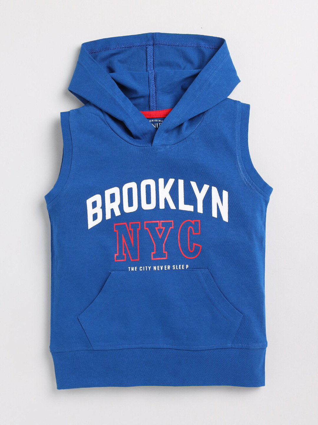 

Ginie Boys Typography Printed Hooded Sleeveless Cotton T-shirt, Blue