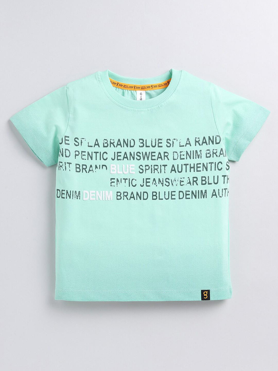 

Ginie Boys Typography Printed Cotton T-shirt, Green