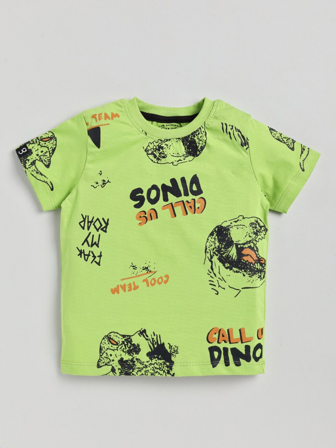 

Ginie Boys Typography Printed Casual Pure Cotton T-shirt, Green