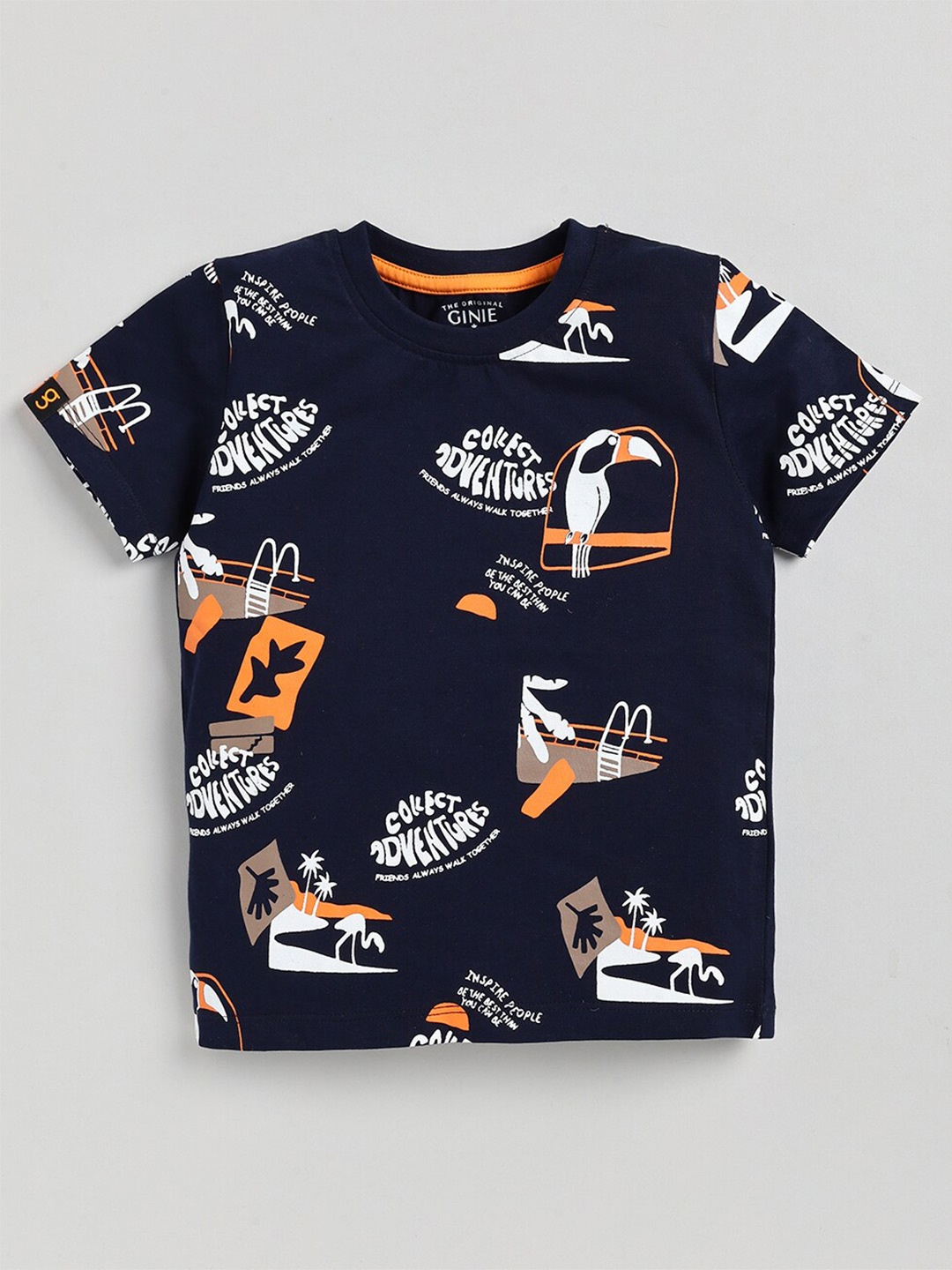 

Ginie Boys Typography Printed Pure Cotton T-shirt, Blue