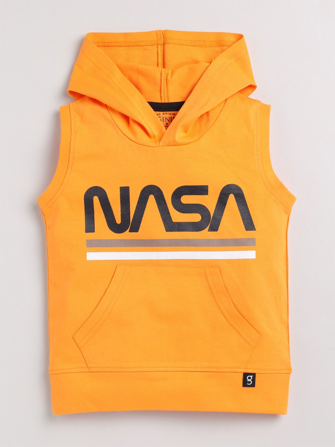 

Ginie Boys Typography Printed Hooded Pure Cotton T-shirt, Orange