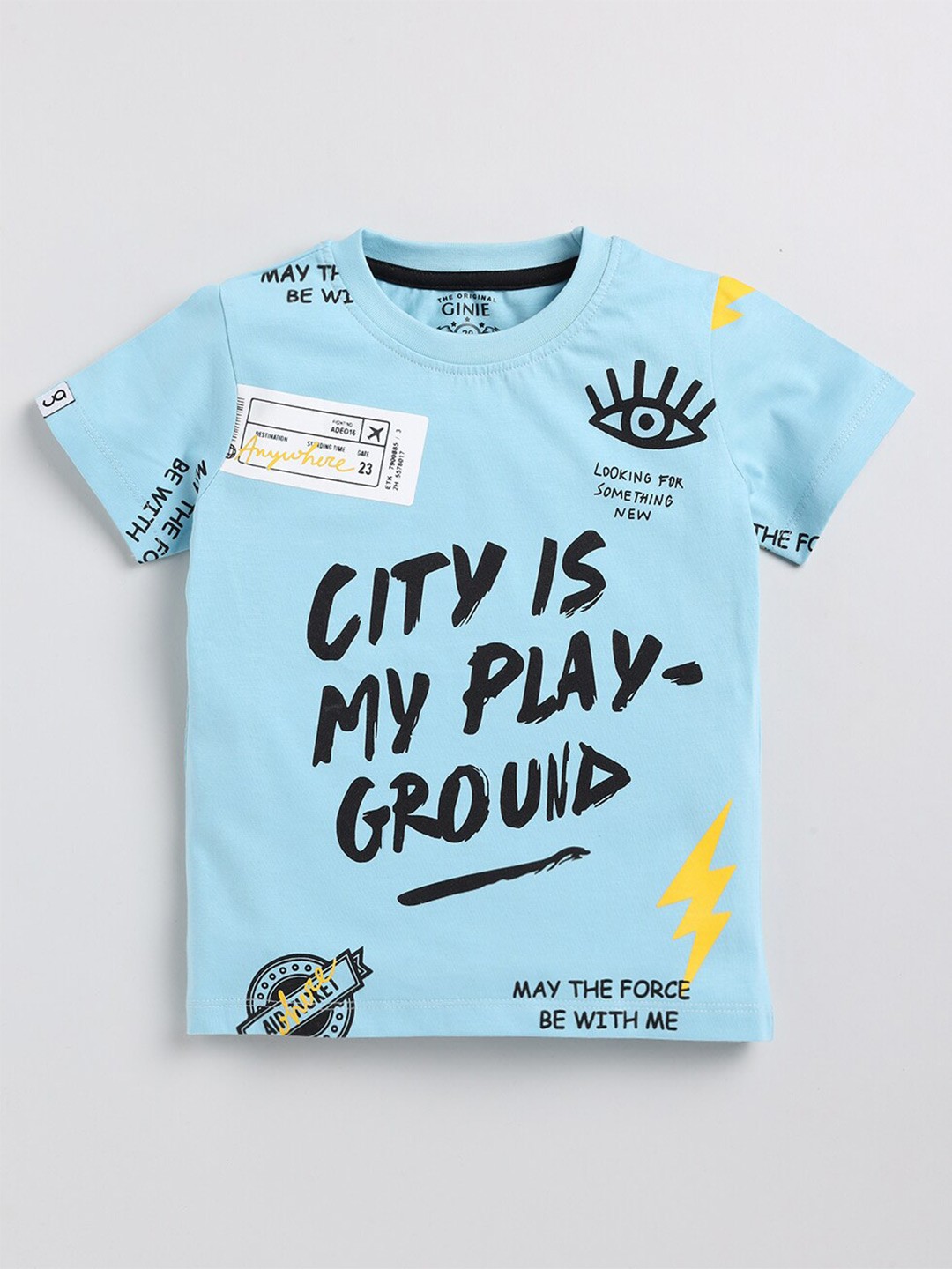 

Ginie Boys Typography Printed Pure Cotton T-shirt, Blue