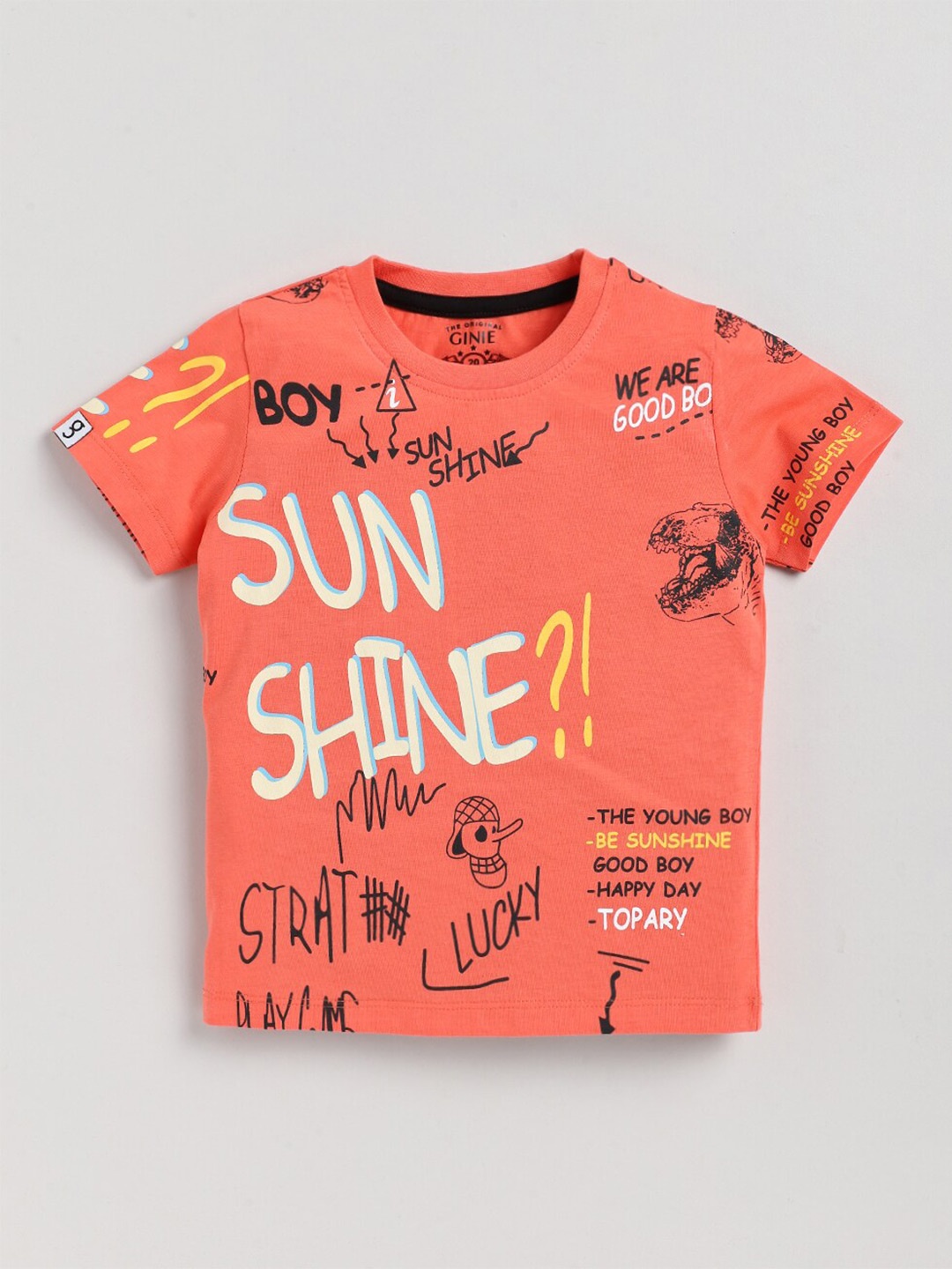 

Ginie Boys Typography Printed Pure Cotton T-shirt, Orange