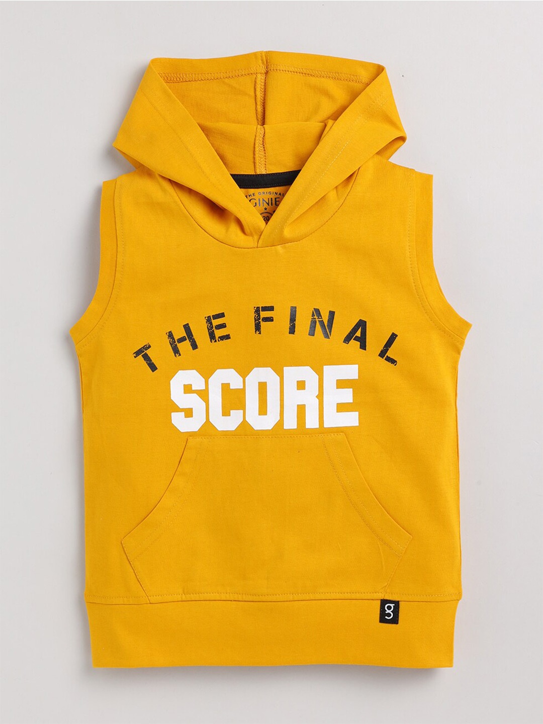 

Ginie Boys Typography Printed Hooded Pure Cotton T-shirt, Yellow