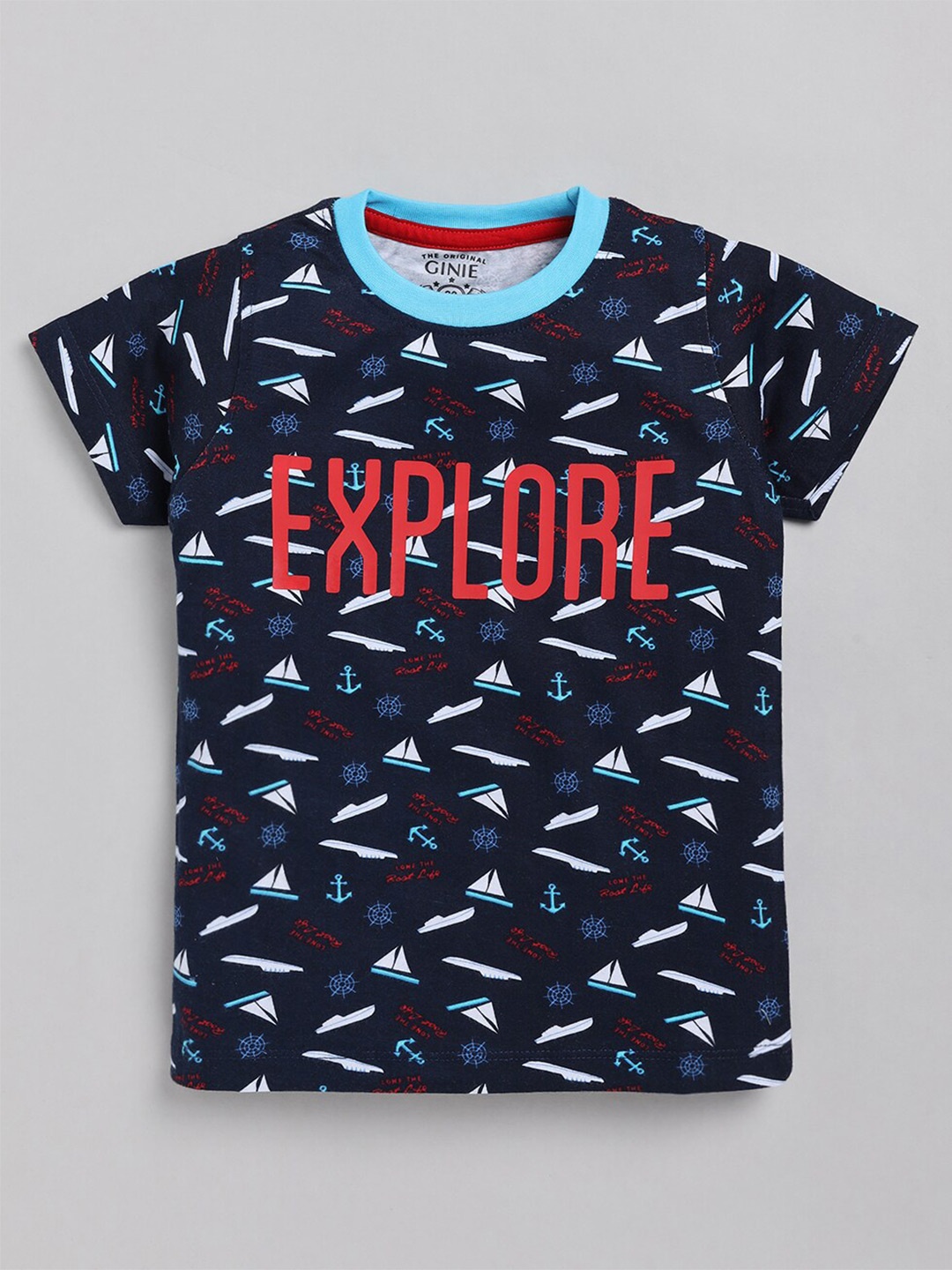 

Ginie Boys Conversational Printed Pure Cotton T-shirt, Navy blue