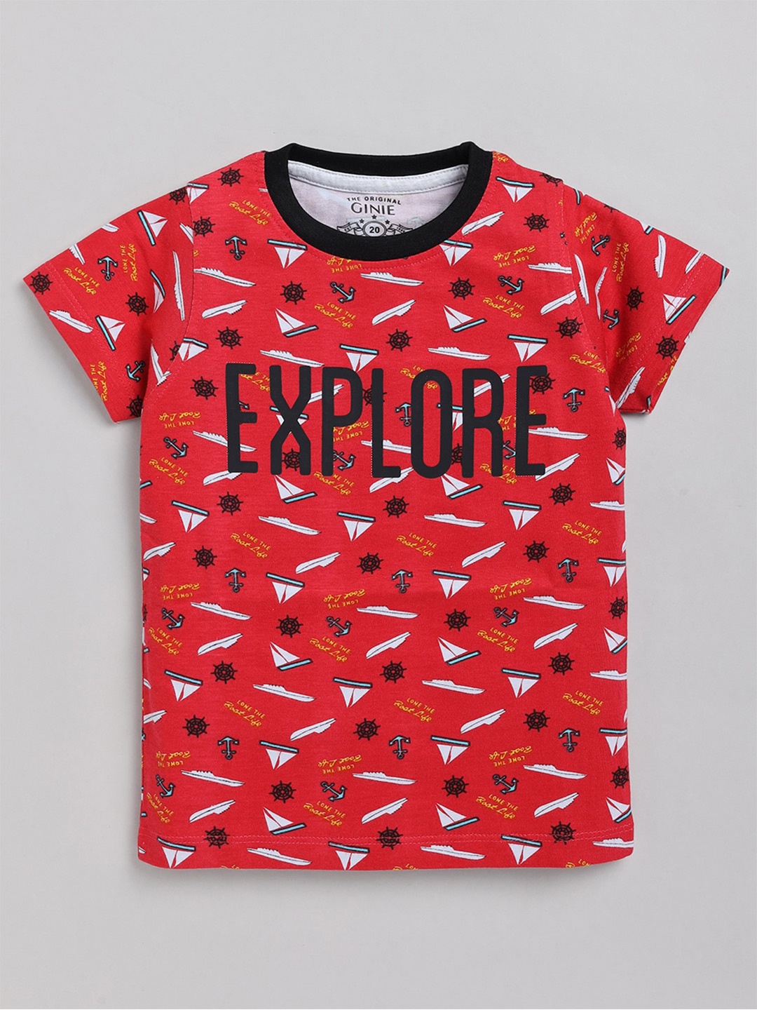 

Ginie Boys Typography Printed Pure Cotton T-shirt, Red