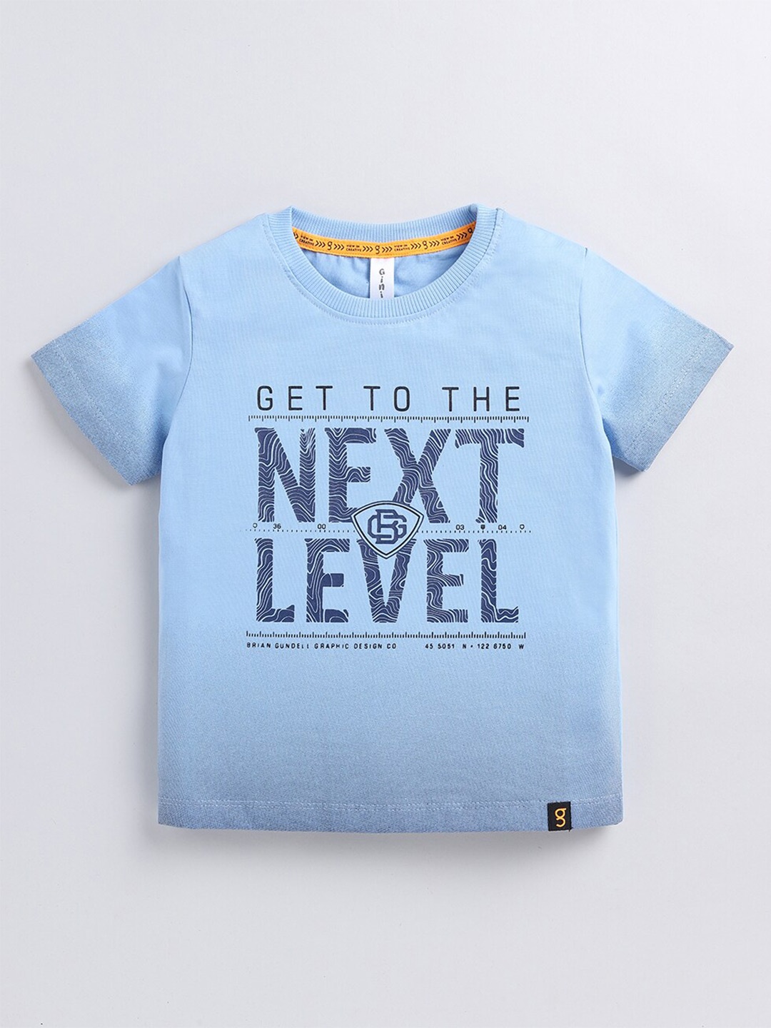 

Ginie Boys Typography Printed Pure Cotton T-shirt, Blue