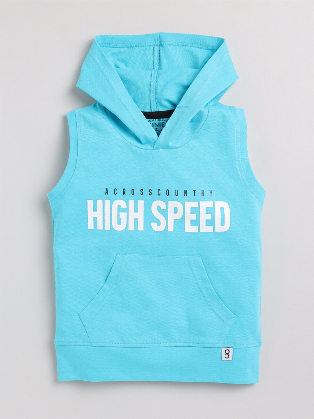 

Ginie Boys Typography Printed Hooded Pure Cotton T-shirt, Blue