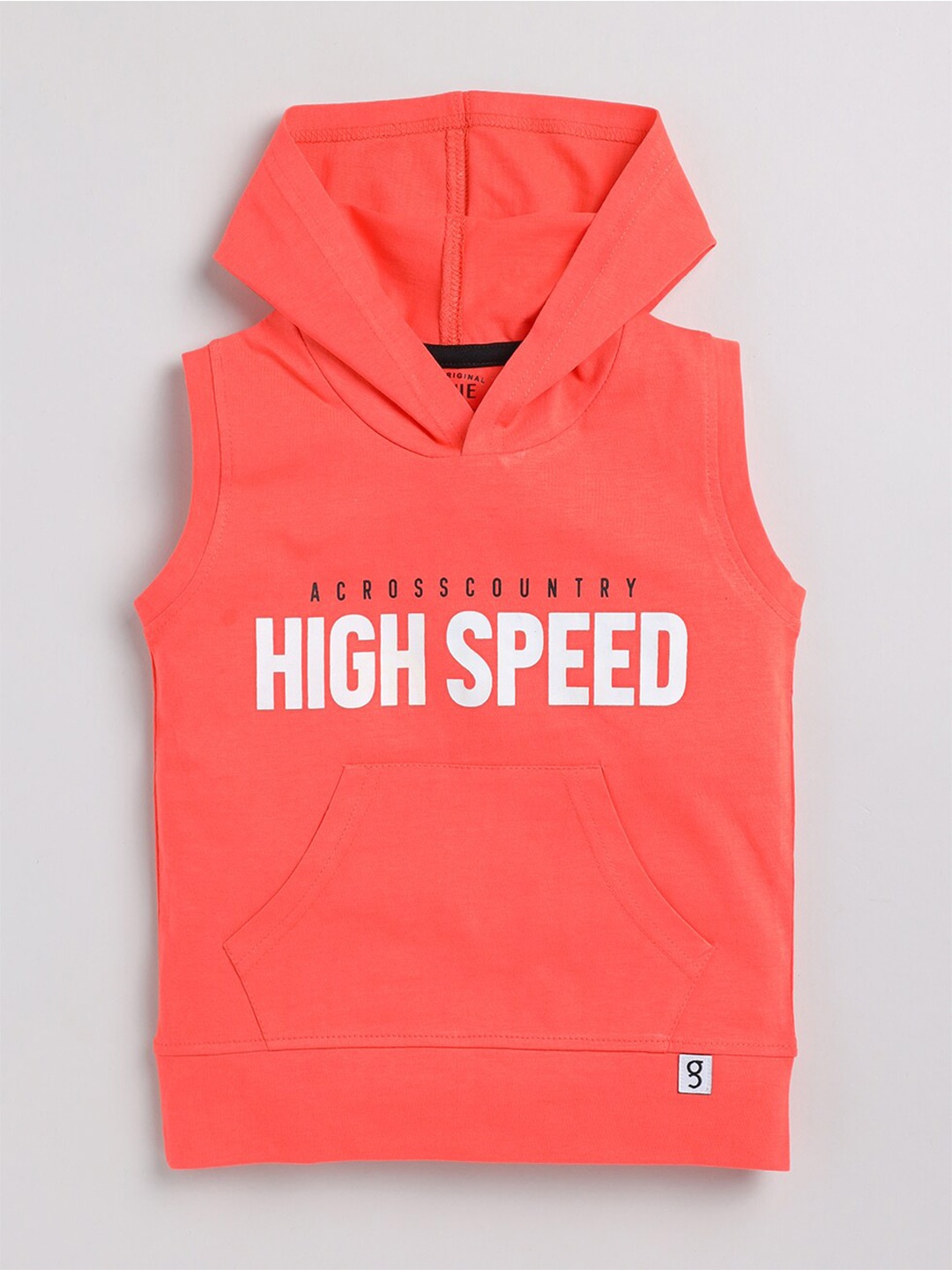 

Ginie Boys Typography Printed Hooded Pure Cotton T-shirt, Orange
