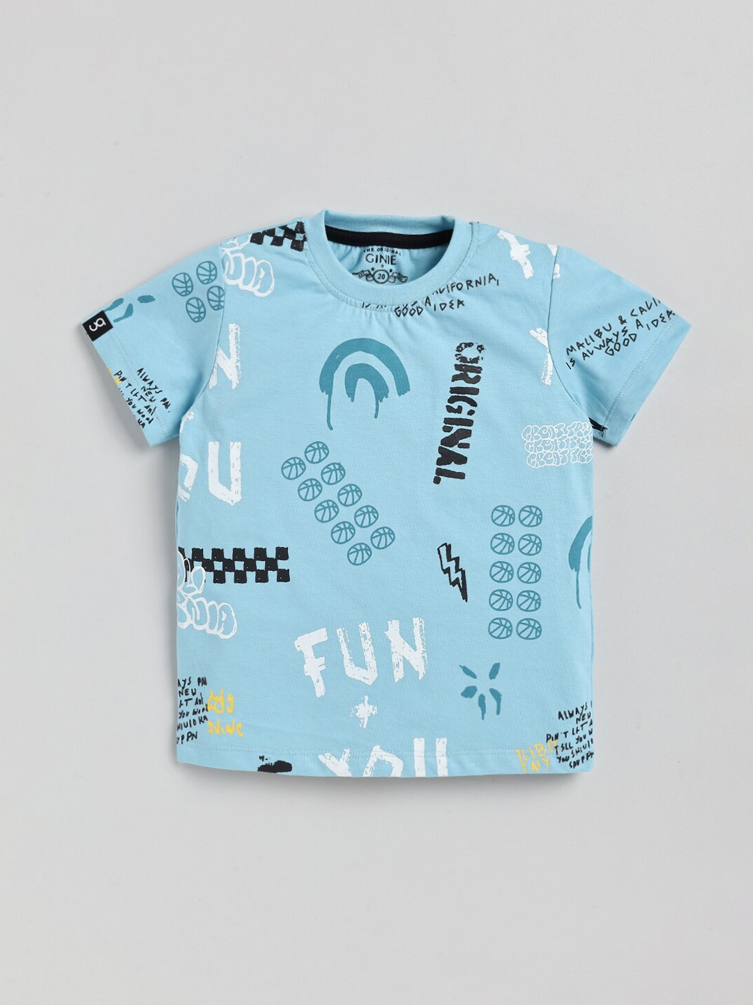 

Ginie Boys Typography Printed Pure Cotton T-shirt, Blue