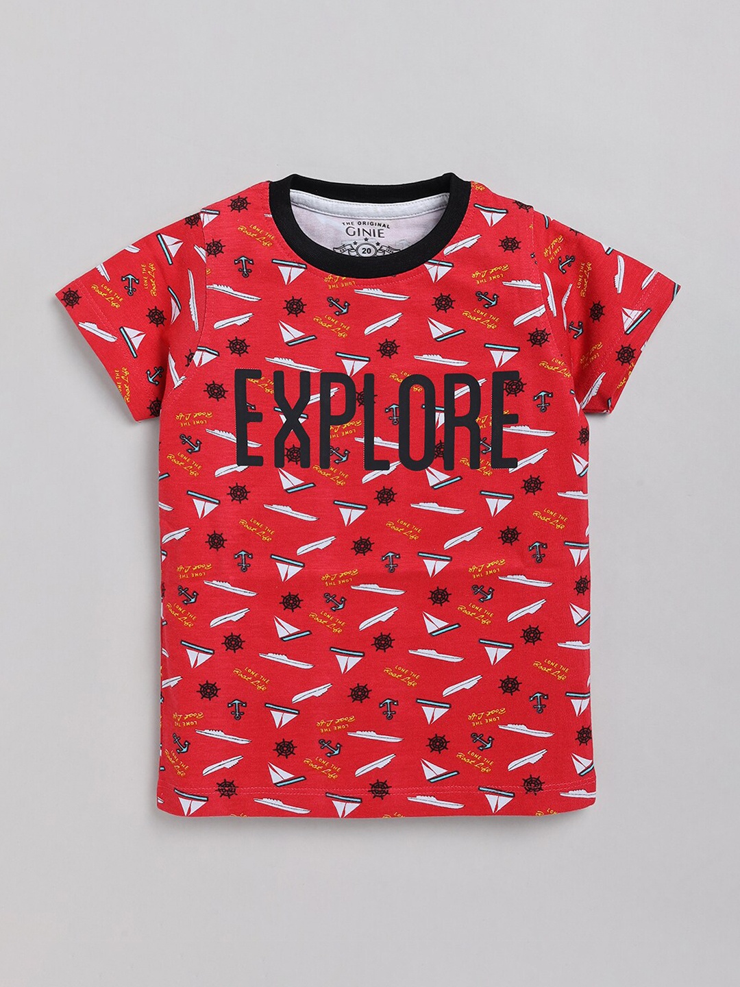 

Ginie Boys Typography Printed Pure Cotton T-shirt, Red