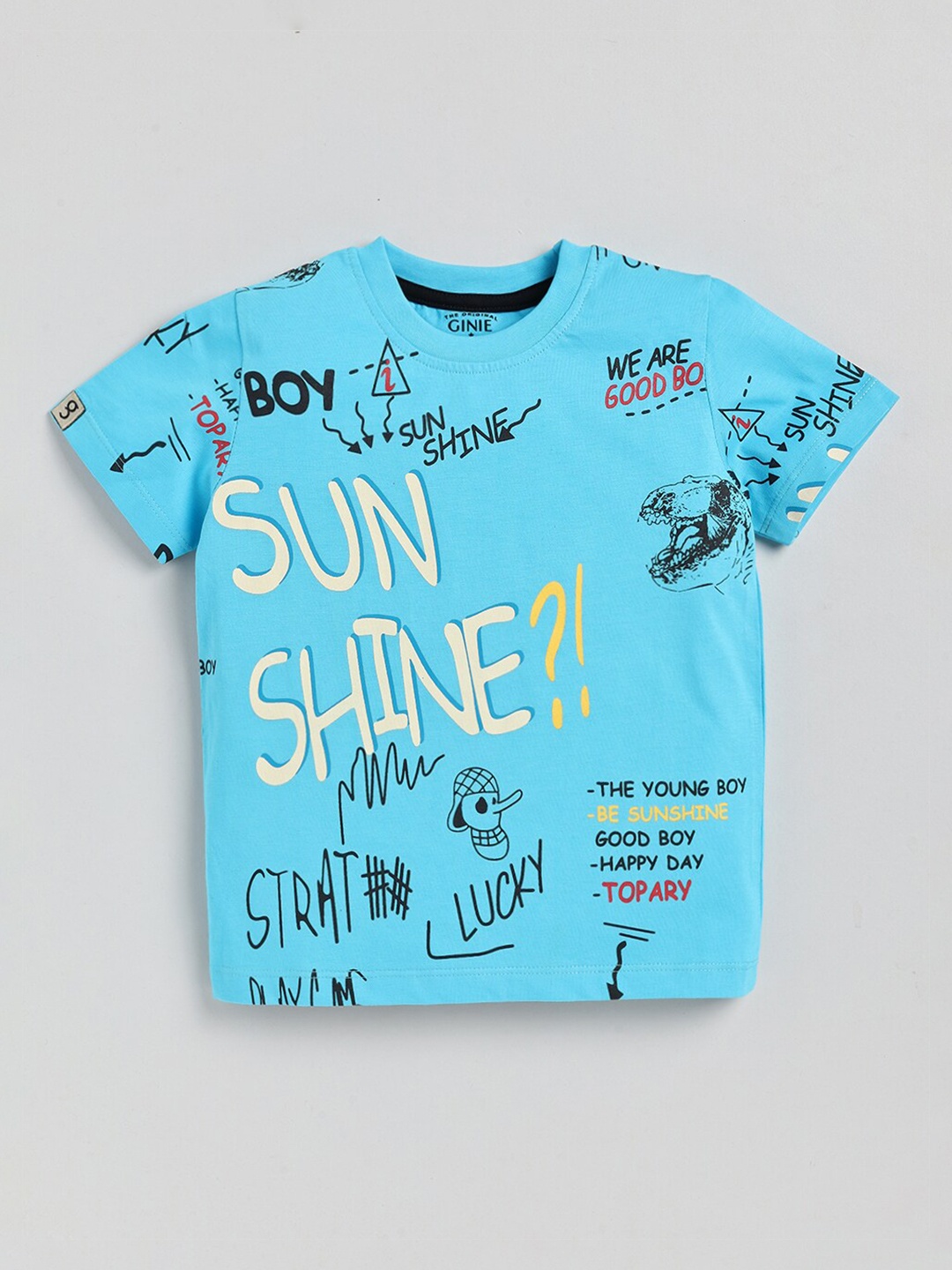 

Ginie Boys Typography Printed Pure Cotton T-shirt, Blue
