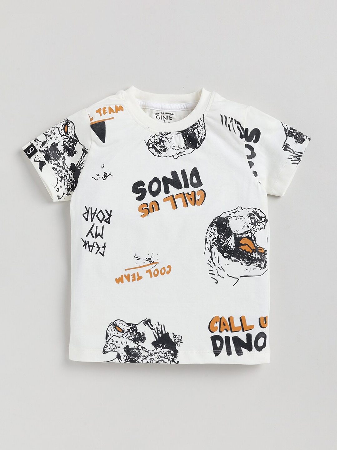 

Ginie Boys Typography Printed Pure Cotton T-shirt, White