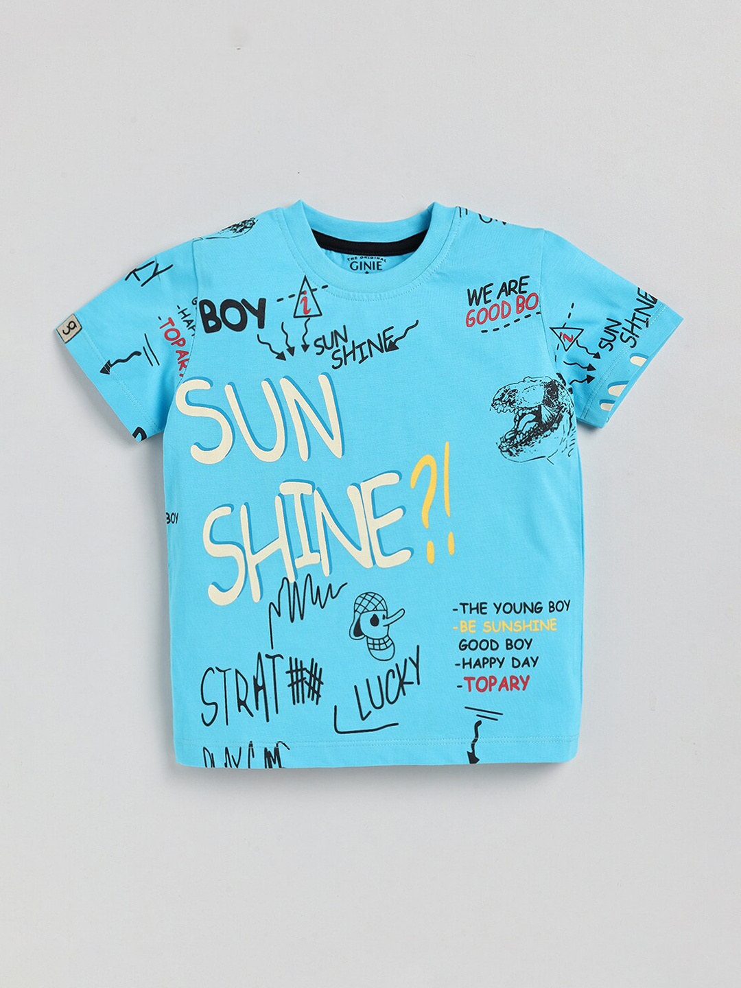 

Ginie Boys Typography Printed Pure Cotton T-shirt, Blue