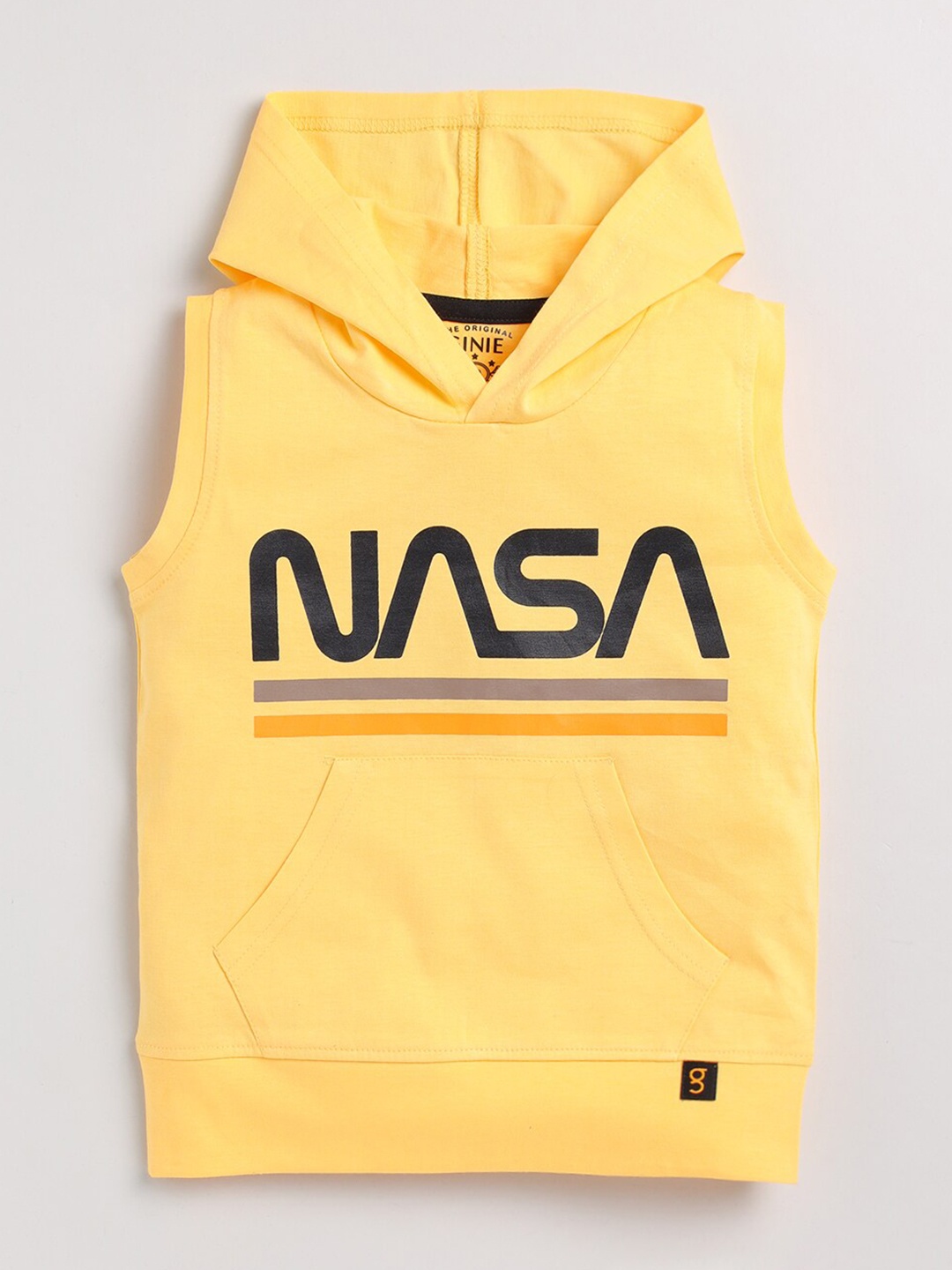 

Ginie Boys Typographt Printed Hooded Pure Cotton T-shirt, Yellow