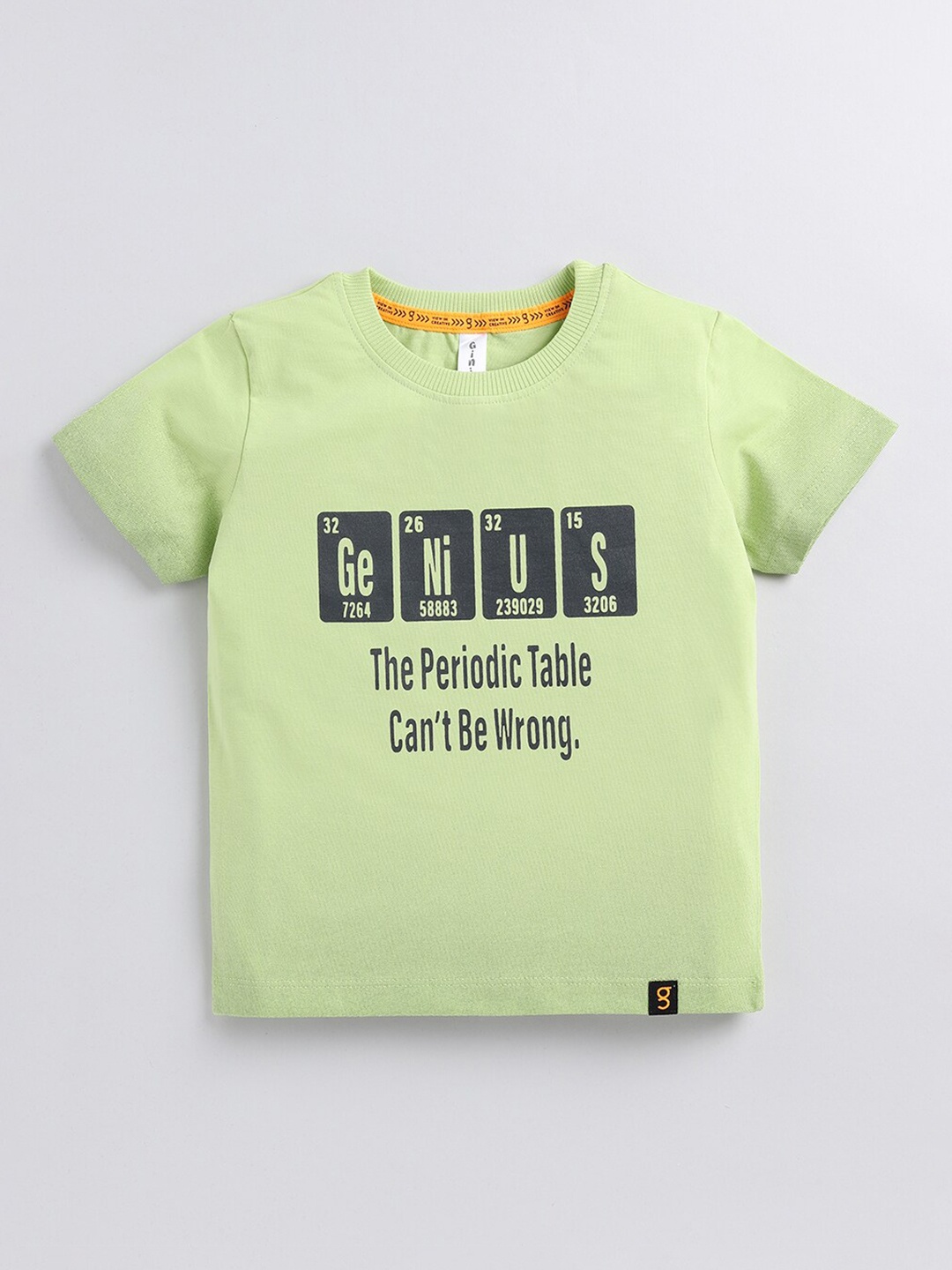 

Ginie Boys Typography Printed Pure Cotton T-shirt, Green