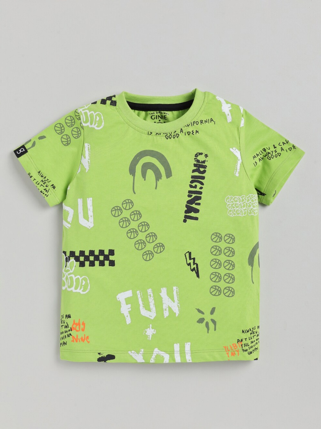 

Ginie Boys Typography Printed High Neck Cotton T-Shirt, Green