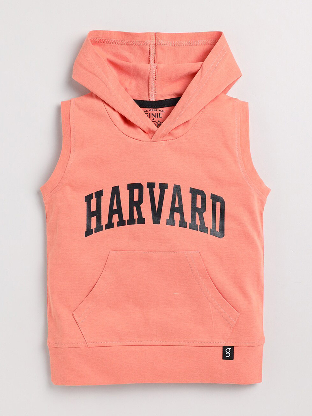 

Ginie Boys Typography Printed Hooded Sleeveless Cotton T-shirt, Peach