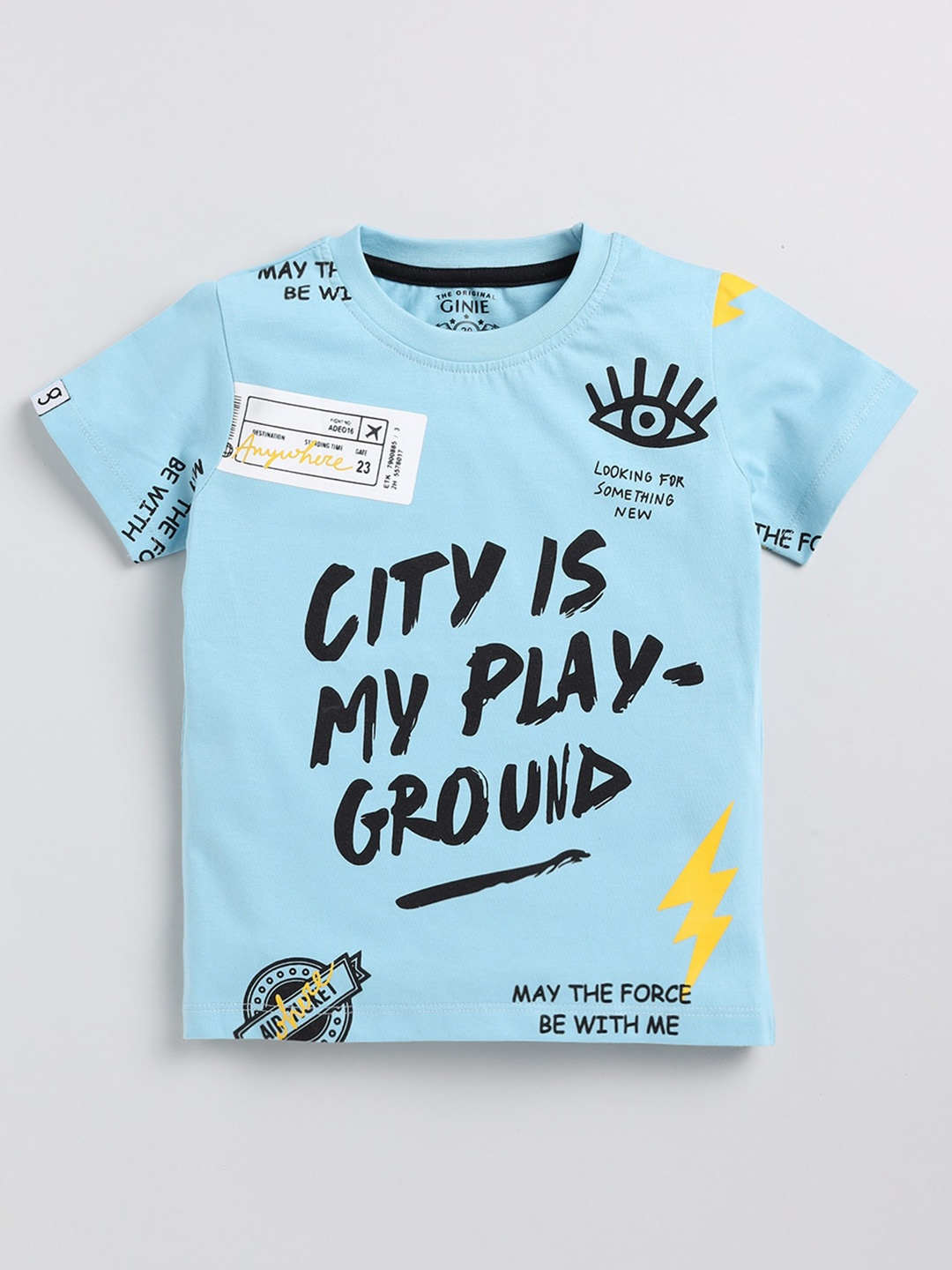 

Ginie Boys Typography Printed Pure Cotton T-shirt, Blue