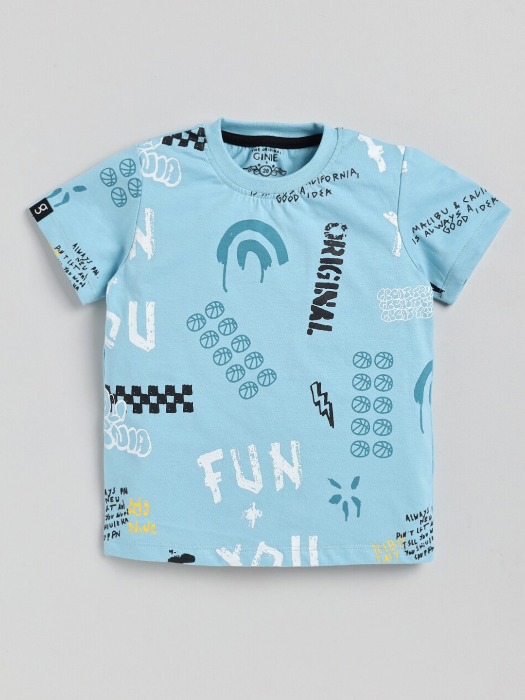 

Ginie Boys Typography Printed Pure Cotton T-shirt, Blue