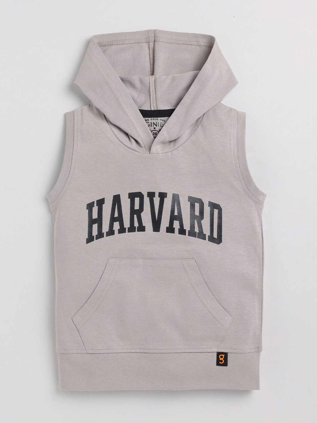 

Ginie Boys Typography Printed Hooded Pure Cotton T-shirt, Grey