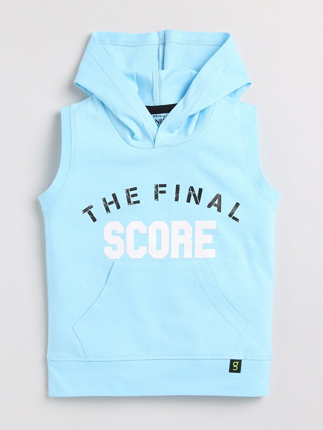 

Ginie Boys Typography Printed Hooded Sleeveless Pure Cotton T-shirt, Blue