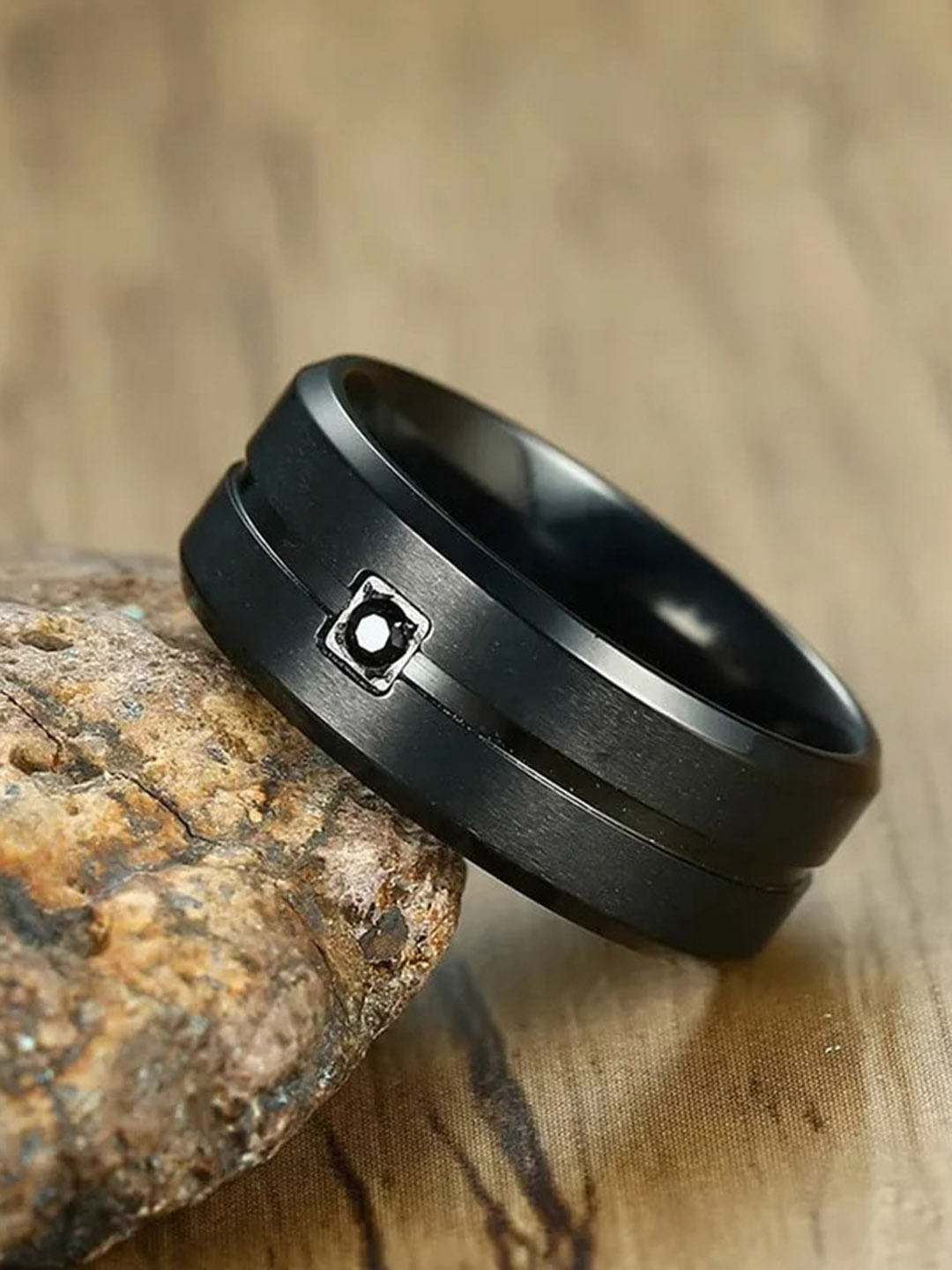 

KARISHMA KREATIONS Stainless Steel CZ Studded Finger Ring, Black
