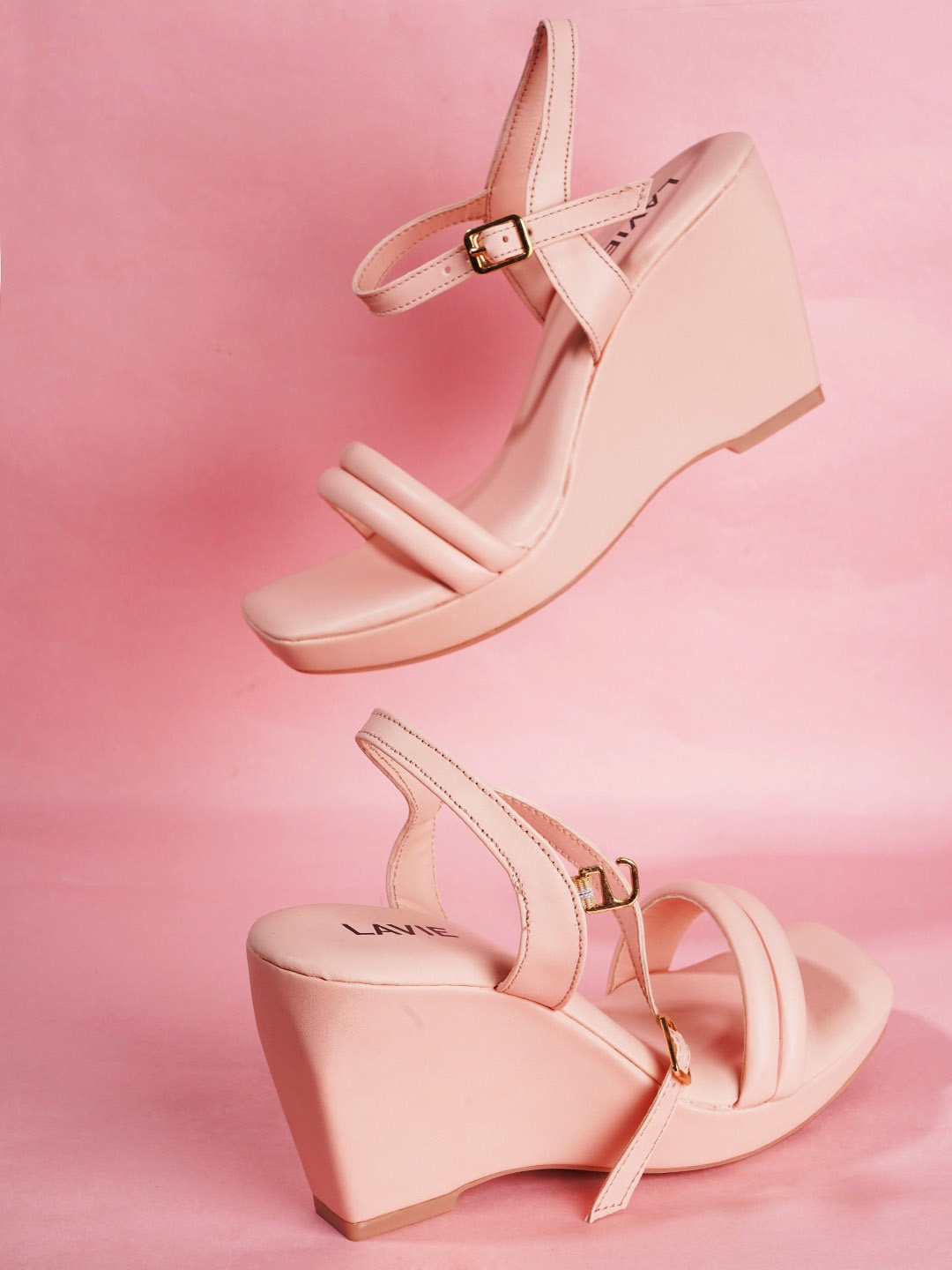 

Lavie Open Toe Two Strap Wedges With Ankle Loop, Pink