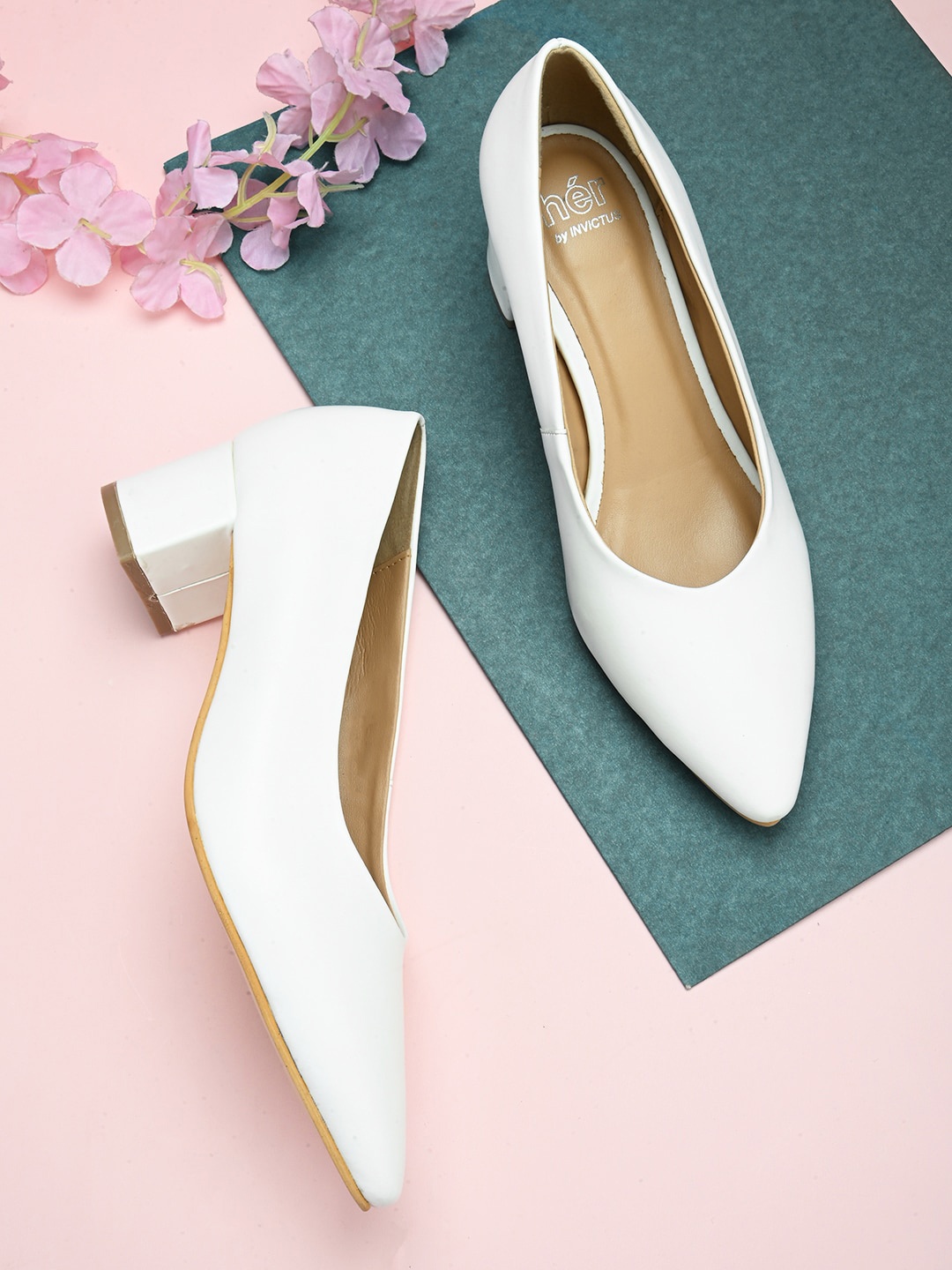 

her by invictus White Pointed Toe Block Pumps