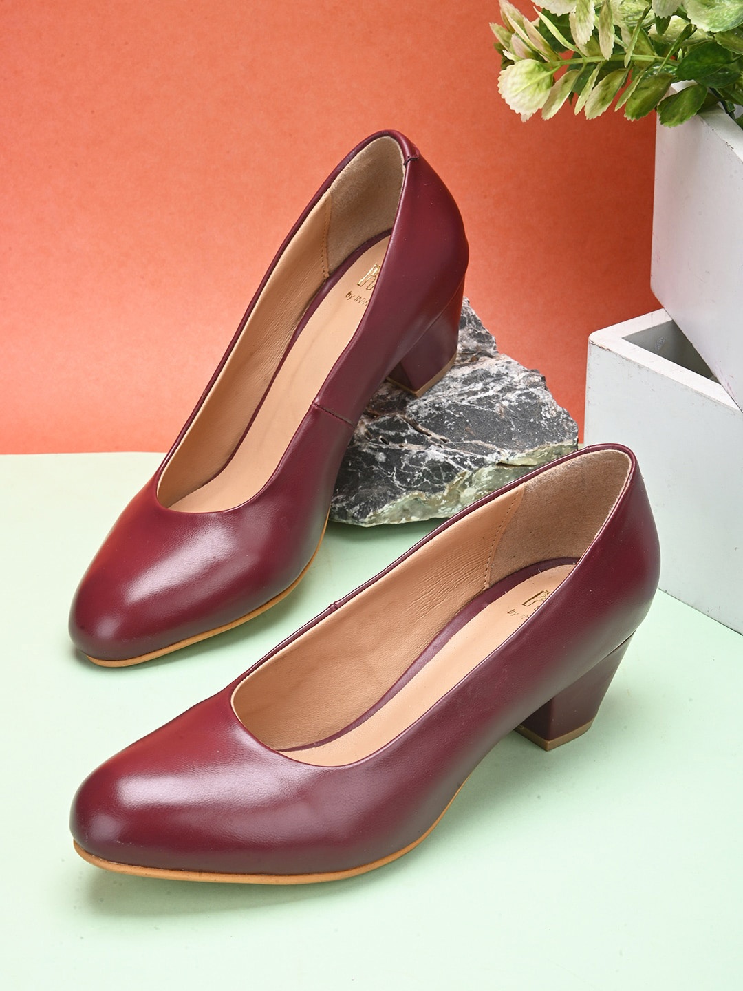 

her by invictus Burgundy Pointed Toe Block Pumps