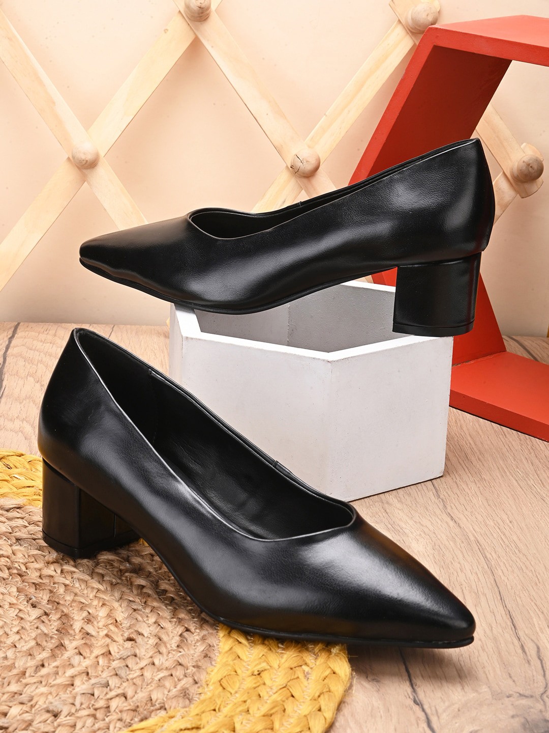 

her by invictus Black Pointed Toe Block Pumps