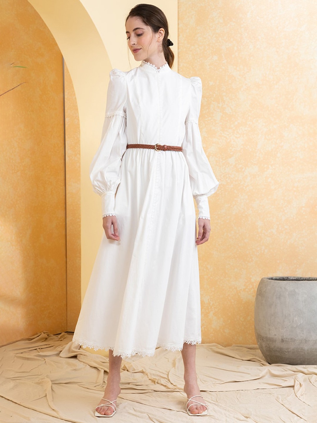 

Zalora Studios Mandarin Collar Organic Cotton Maxi Dress, White