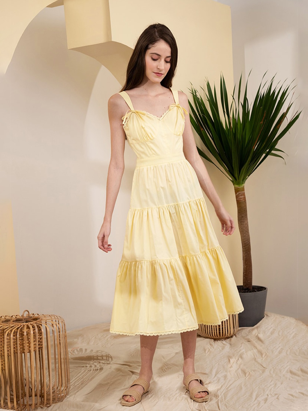 

Zalora Studios Organic Cotton Fit & Flare Tiered Midi Dress, Yellow