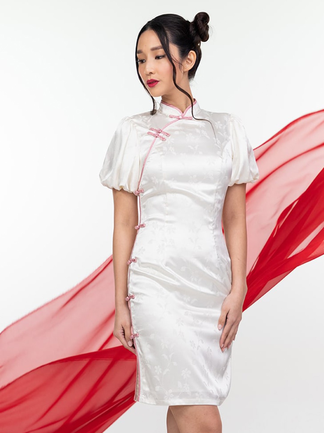 

Zalora Studios High Neck Puff Sleeves Sheath Dress, White