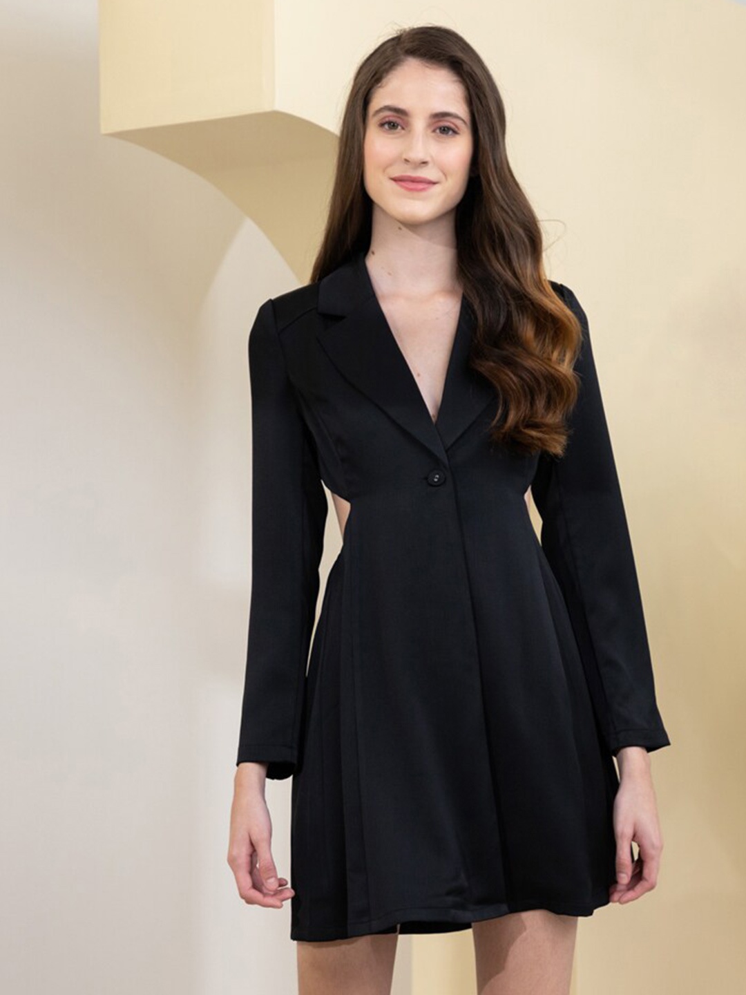 

Zalora Studios V-Neck Cut Outs Flared A-Line Dress, Black