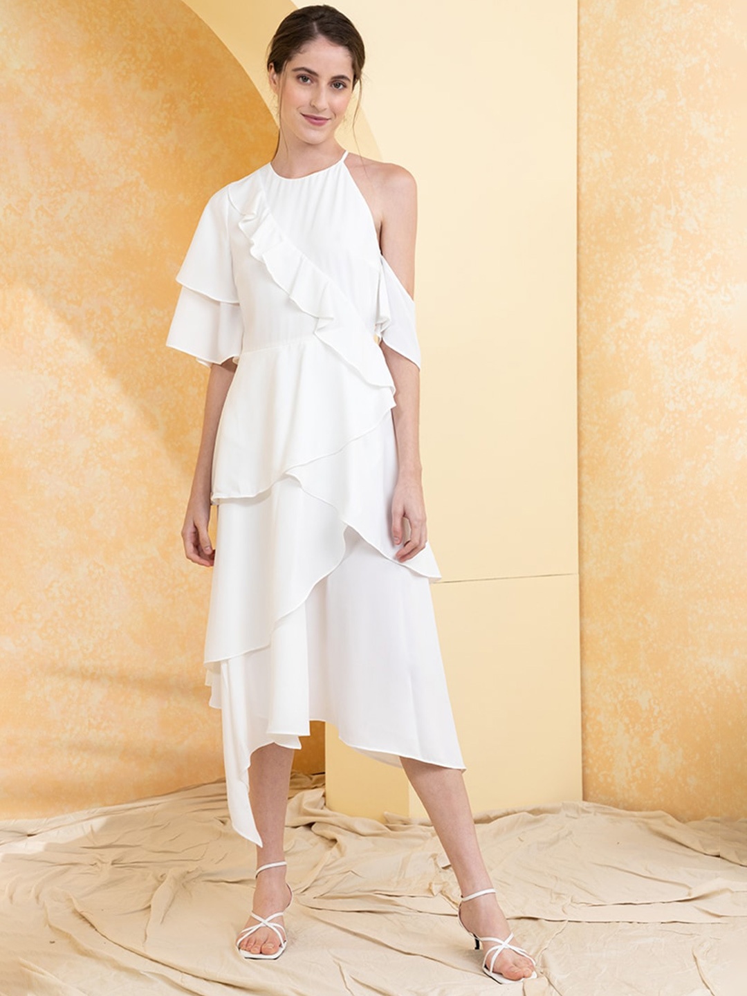 

Zalora Studios Flared Sleeves Layered A-Line Midi Dress, White
