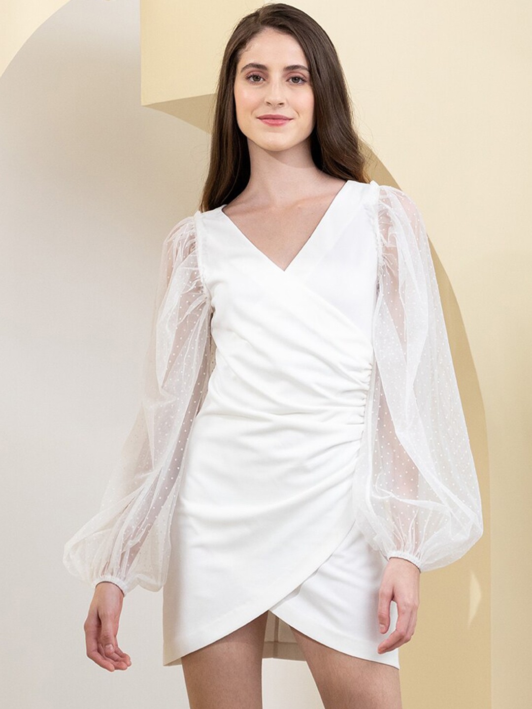 

Zalora Studios Puff Sleeve Mini Wrap Dress, White